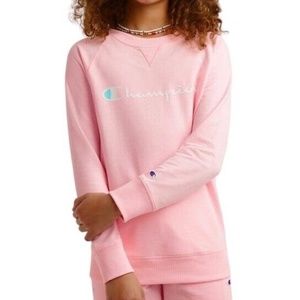 New Champion Kids Script Logo Classic Crewneck Sweatshirt Pink Candy Size Medium